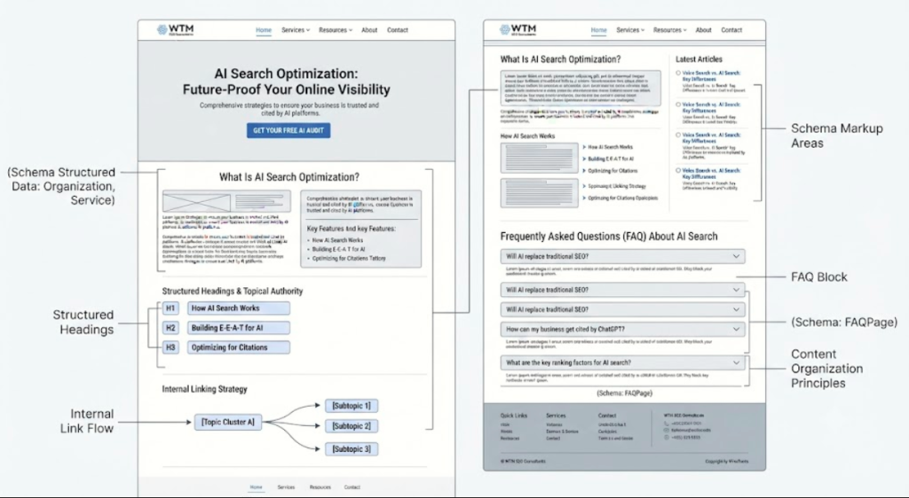 Well-structured website designed for AI Search Optimization with organized content and SEO best practices.